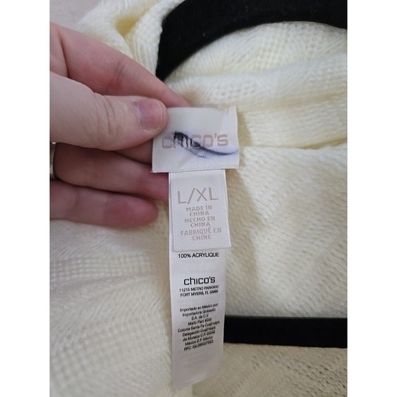 Chico's Ivory Collared Knit Poncho Womans Size L/XL Business Casual Lightweight - Picture 2 of 6